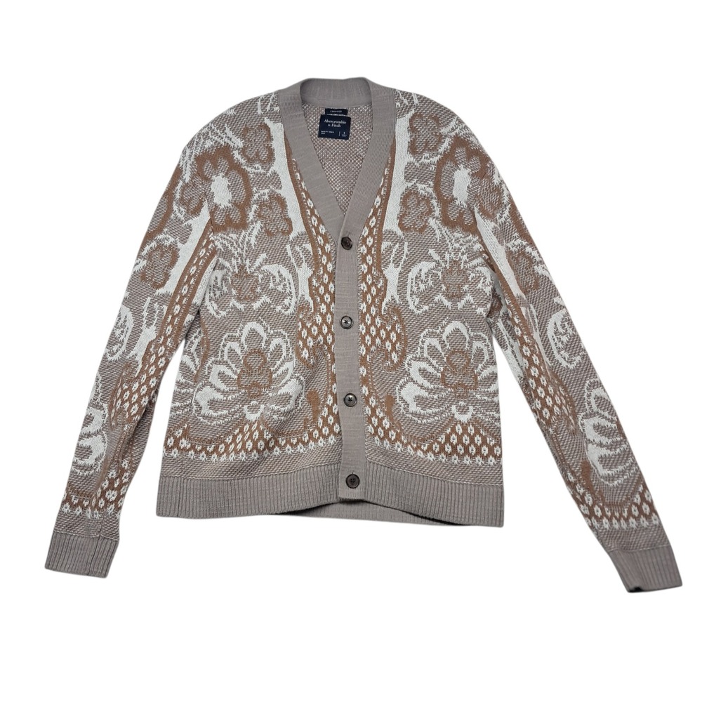Abercrombie & Fitch Cardigan Sweater Womens Small Tan Floral Cropped Cottagecore